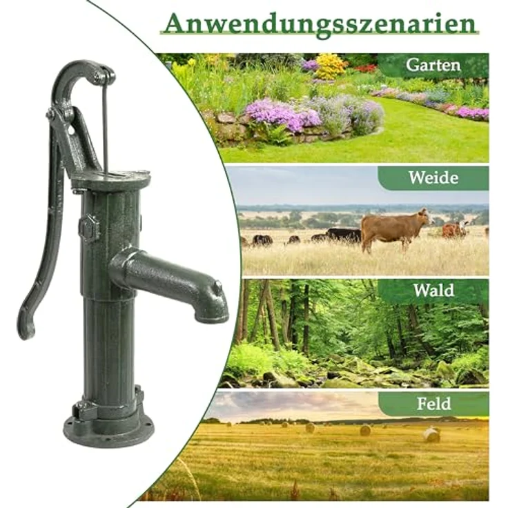 Ribelli Schwengelpumpe Typ 75, manuelle Wasserpumpe in grün mit max. Förderhöhe von 8 m, energiesparend und nostalgisch – Bild 2
