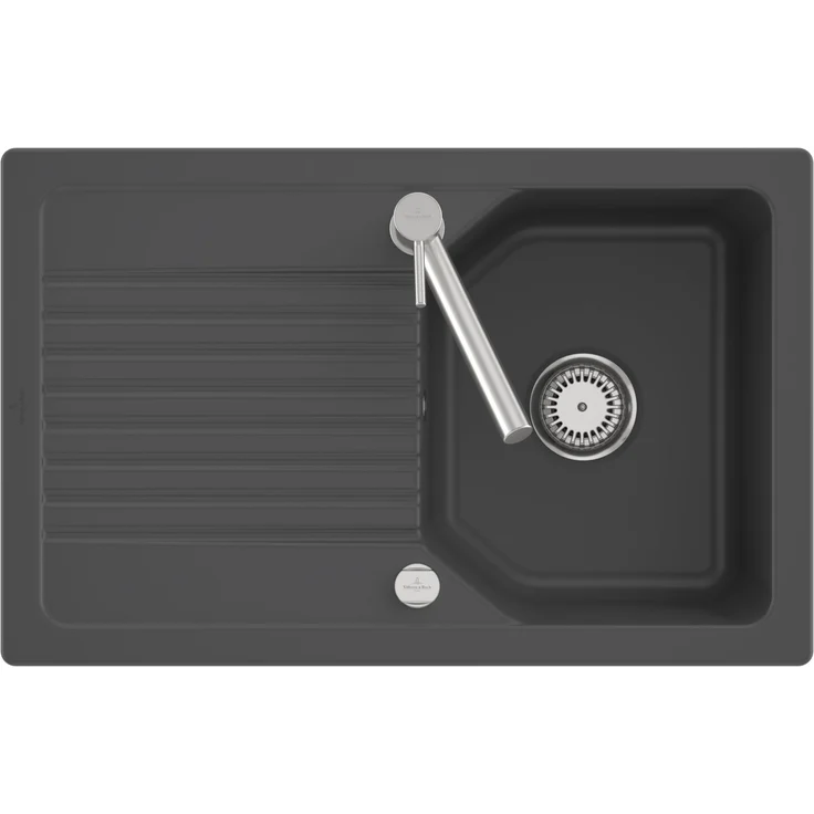 Villeroy & Boch Linara 45 Flat, flächenbündige Einbauspüle in Graphite mit Excenterbetätigung, 780 × 490 mm, TitanCeram