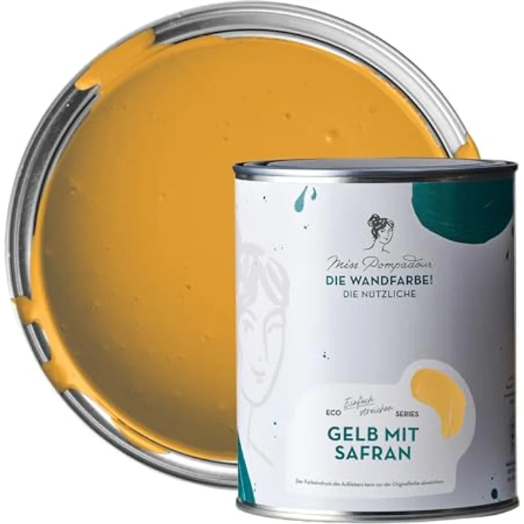 MissPompadour Wandfarbe Gelb mit Safran, abwaschbare Wandfarbe 1 L, hohe Deckkraft, scheuerbeständig, wasserbasiert – Bild 1
