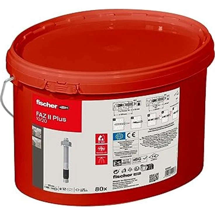 fischer Bolzenanker FAZ II Plus 12/20 gvz im Eimer, Schwerlastanker mit hoher Tragfähigkeit, Ankerbolzen für Befestigungen schwerer Lasten und Stahlkonstruktionen, Seismik- & ETA-Zulassung – Bild 2