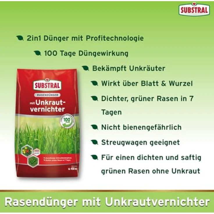 SUBSTRAL Rasendünger mit Unkrautvernichter für 450 m² 9 kg – Bild 4