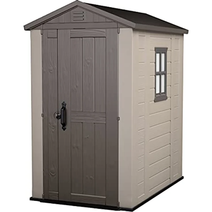 Keter Gerätehaus Factor 4x6, Beige, 4.0m³ Rauminhalt, Außenmaße (B/T/H):129.5 x 182 x 216.5 cm, wetterfest, wasserdicht, UV-beständig, Outdoor – Bild 1
