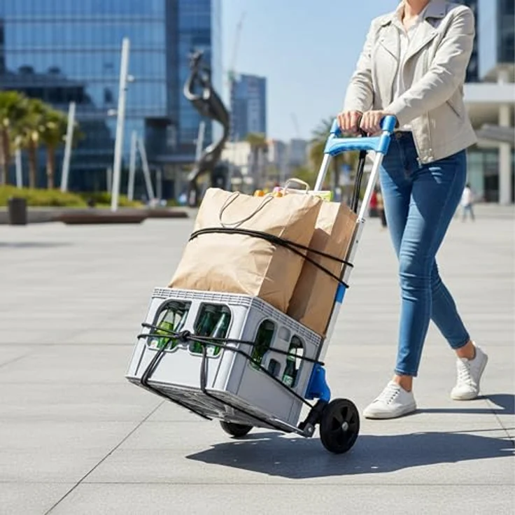 relaxdays Sackkarre klappbar bis 70 kg, blau mit Teleskopgriff und Soft-Laufrädern – Bild 2