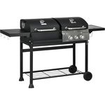Outsunny Grillwagen Gasgrill mit 2+1 Brenner, Thermometer, 3kW BBQ Holzkohlgrill mit Regal, Seitenablage, Haken, Campinggrill mit Schlauch für Garten, Balkon, Schwarz - Preisvergleich