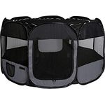 lionto Welpenauslauf faltbar aus Oxfordgewebe & atmungsaktivem Netzstoff, Ø 110 cm, Höhe 64 cm, mit 2 Eingängen und Pop-up-System, schwarz/grau, inkl. Tragetasche & Heringe