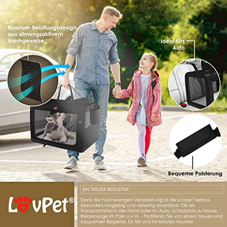 Lovpet® Hundebox Hundetransportbox faltbar Inkl.Hundenapf XXL 91,4x63,5x63,5cm Transporttasche Hundetasche Transportbox für Haustiere, Hunde und Katzen Haustiertransportbox Schwarz – Bild 5