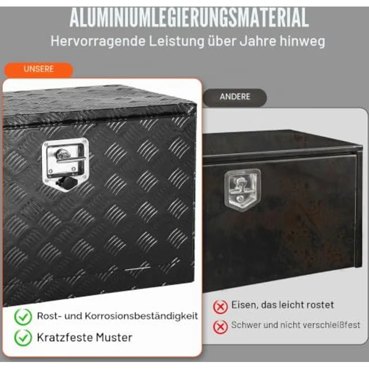 VEVOR Truckbox Werkzeugbox, Unterboden-Anhängerbox, abschließbare Aluminiumlegierung, 1219 x 432 x 457 mm, 50 kg belastbar, wasserdicht – Bild 4