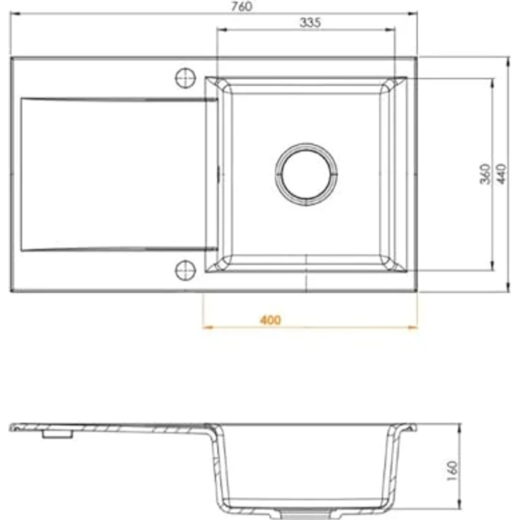 QLS Küchenspüle LUNA 76 x 44 cm, Granit-Spülbecken mit automatischem Siphon, reversible Abtropffläche, verschiedene Farben – Bild 2