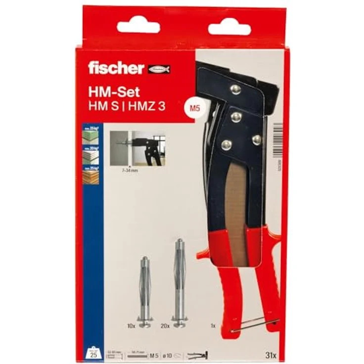 fischer Montage Set - Hohlraumbefestigung mit Montagezange für das schnelle, komfortable Setzen der Hohlraum-Metalldübel HM in Plattenbaustoffen - 61 Teile - Art.-Nr. 531389 – Bild 2