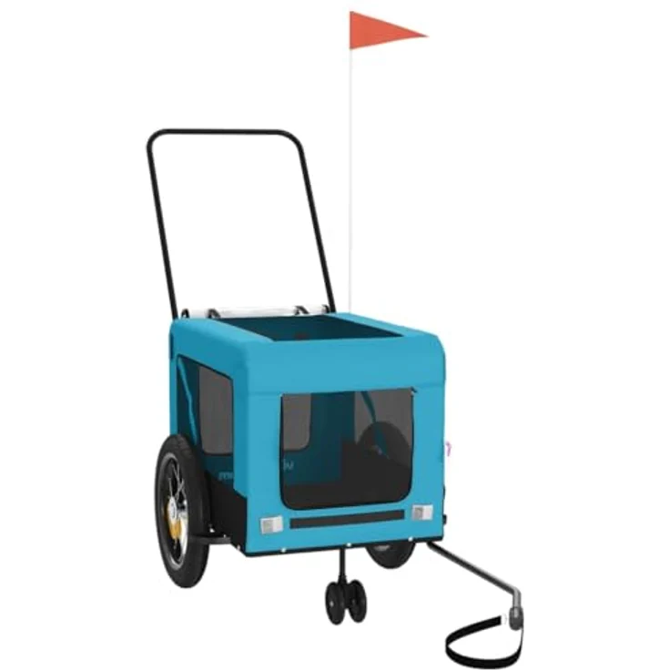vidaXL Hunde-Transportbox Fahrradanhänger Hunde Blau und Schwarz Oxford-Gewebe Eisen, 135 x 68,5 x 73,5 cm (L x B x H), 45 kg Tragfähigkeit – Bild 4