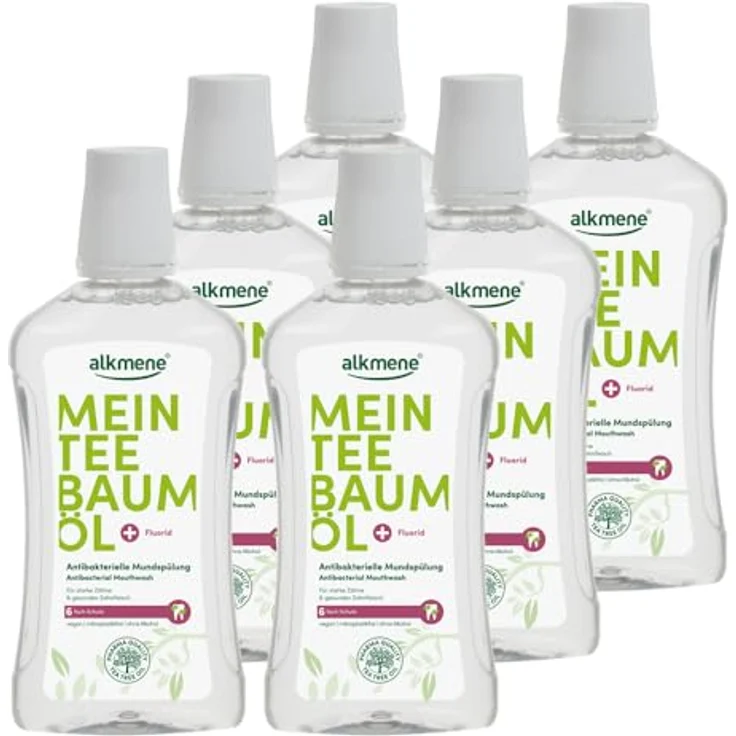 Alkmene Mein Teebaumöl antibakterielle Mundspülung 6x 500 ml mit 6fach Schutz - naturreines Teebaumöl, vegan & klimaneutral - Mundwasser für starke Zähne & gesundes Zahnfleisch - Zahnspülung – Bild 1