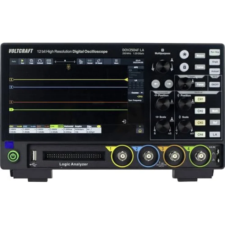 VOLTCRAFT DOV2504F LA Digital-Oszilloskop, 250MHz, 4-Kanal, 1.25 GSa/s, 100 Mpts, 12 Bit, 7-Zoll-Touchdisplay – Bild 1