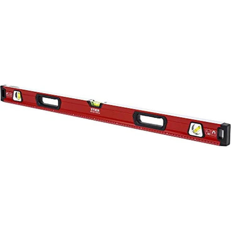 STIER Premium Wasserwaage, mit Magnet und drei Libellen, 1000 mm, 0,5 mm/m, vertikal und horizontal messen, Spiegel-Lotlibelle, präzise Messung, Aluminiumlegierung, doppelt gefräste Oberfläche