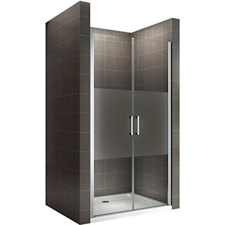 i-flair Duschtür 71-74 cm, Höhe 195 cm, teilsatiniertes 6 mm Sicherheitsglas mit Edelstahlgriffen, ideal für Nischen