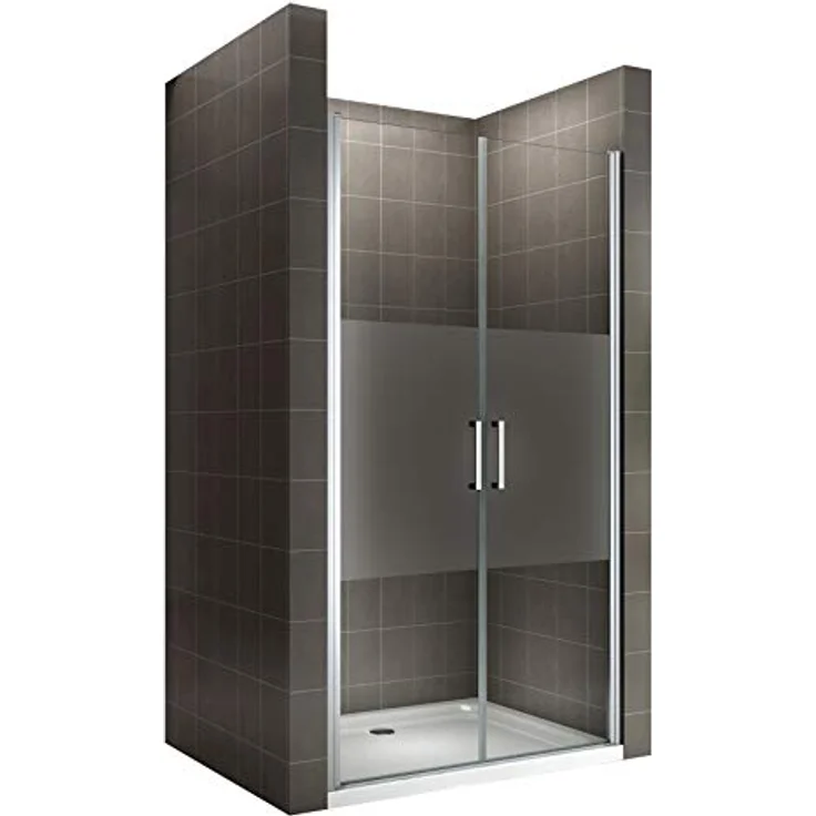 i-flair Duschtür 71-74 cm, Höhe 195 cm, teilsatiniertes 6 mm Sicherheitsglas mit Edelstahlgriffen, ideal für Nischen – Bild 1