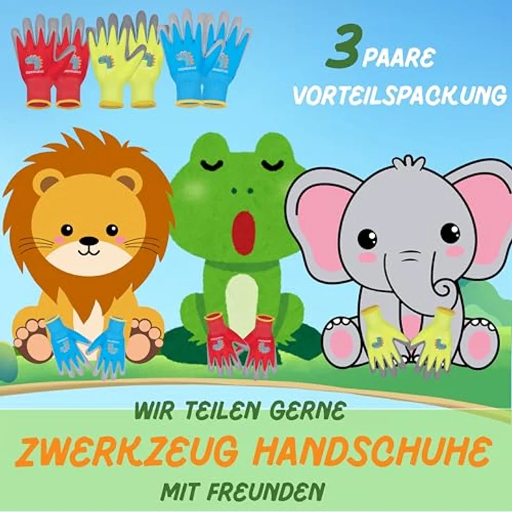 ZWERKZEUG 3 Paar Kinder Arbeitshandschuhe, natürliche Latexschicht und dehnbare Gewebe, Gummibeschichtung, mehrfarbig, für Kinder von 2-12 Jahren – Bild 3