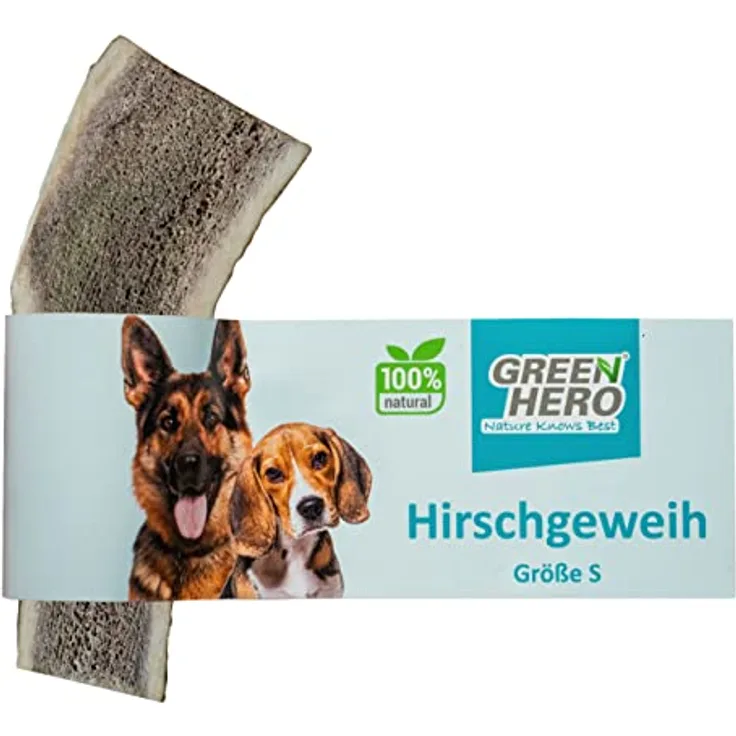 GreenHero Hirschgeweih Kausnack Größe S - 9 cm natürlicher und nachhaltiger Kauknochen aus Hirsch-Geweih für Hunde langlebig zur Unterstützung von Kiefer und Zähnen hypoallergener Hirsch Geweih
