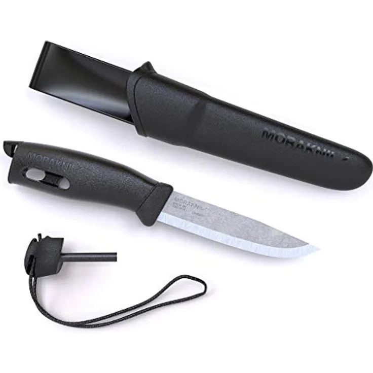 Morakniv Men's Spark Black, Outdoor-Messer mit rostfreier Schwedenstahlklinge, schwarzem TPE-Gummi-Griff und Feuerstarter