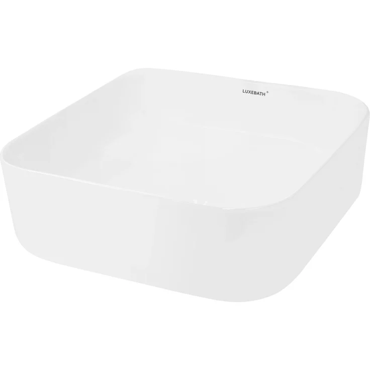 ECD Germany Waschbecken Waschtisch Keramik 390x390x140mm Weiß, Aufsatzwaschbecken mit komfortabler Ablaufgarnitur und Push-Open-Technologie