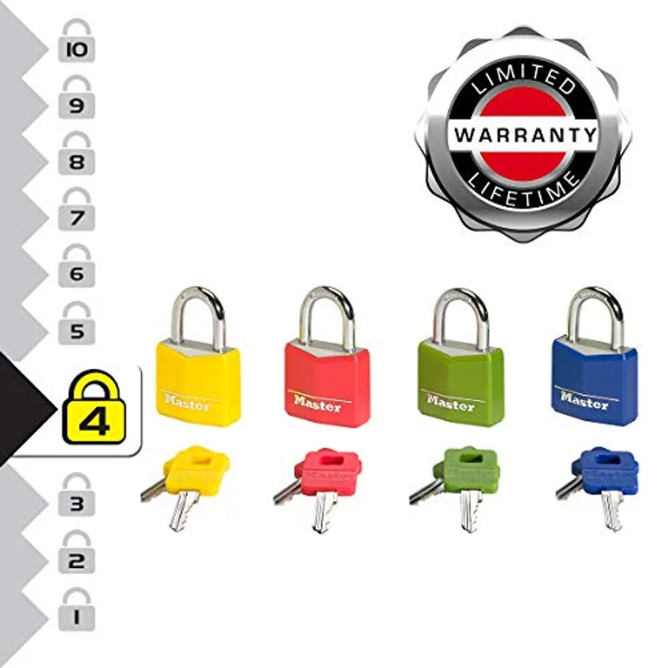 Master Lock Aluminium Vorhängeschloss mit Vinylüberzug 30 mm - Farblich Sortiert, 9131EURDCOL – Bild 5