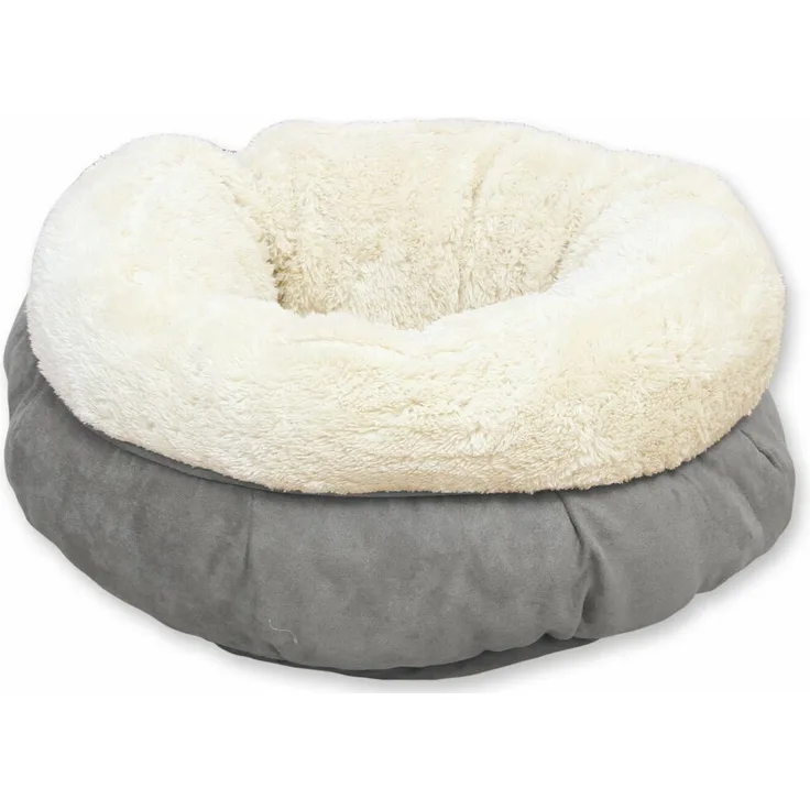 all for paws Tierbett AFP Lambswool Donut Bed Grau, Schlafplatz mit weichem Plüsch und Mikro Wildleder