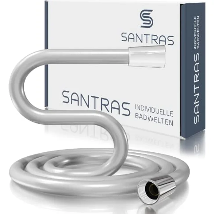 SANTRAS® Duschschlauch PREMIUM Chrom 0,50 m MADE IN GERMANY mit Wassersparer – Besonders flexibel und verdrehsicher mit DURCHFLUSSBEGRENZER – Brauseschlauch in Edelstahloptik aus Easy Clean Material