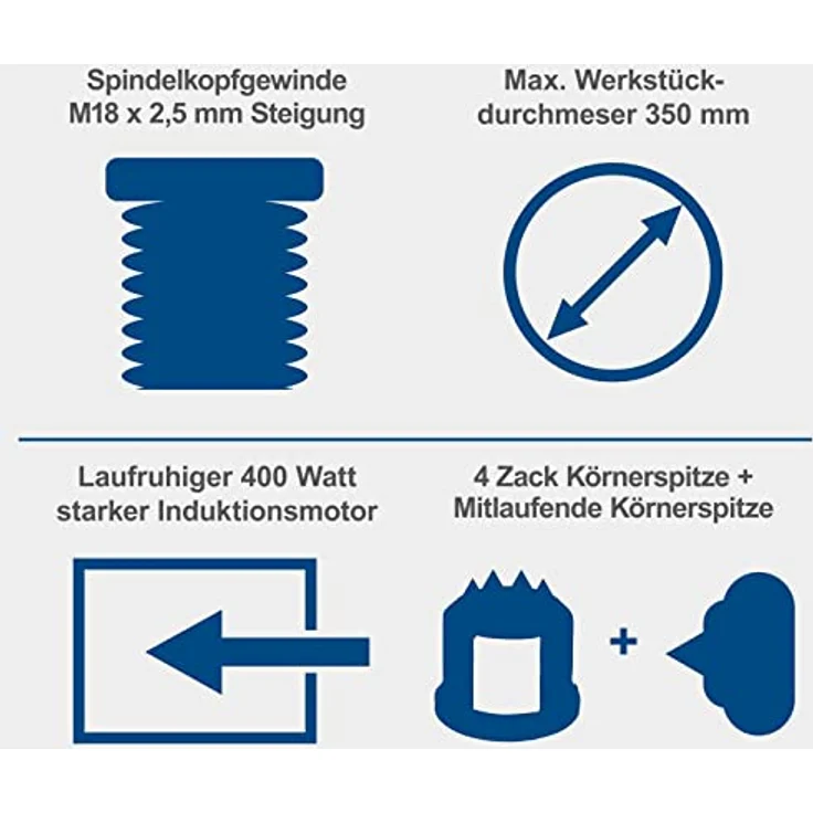 Scheppach DM1100T Drechselbank Drechselmaschine Drehbank | 4 Geschwindigkeiten | 400W | Werkstücke bis 1000mm Länge/Ø 350mm | M18-Gewinde inkl. 4-Zack-Körnerspitze, Planscheibe & zwei Drechseleisen – Bild 3