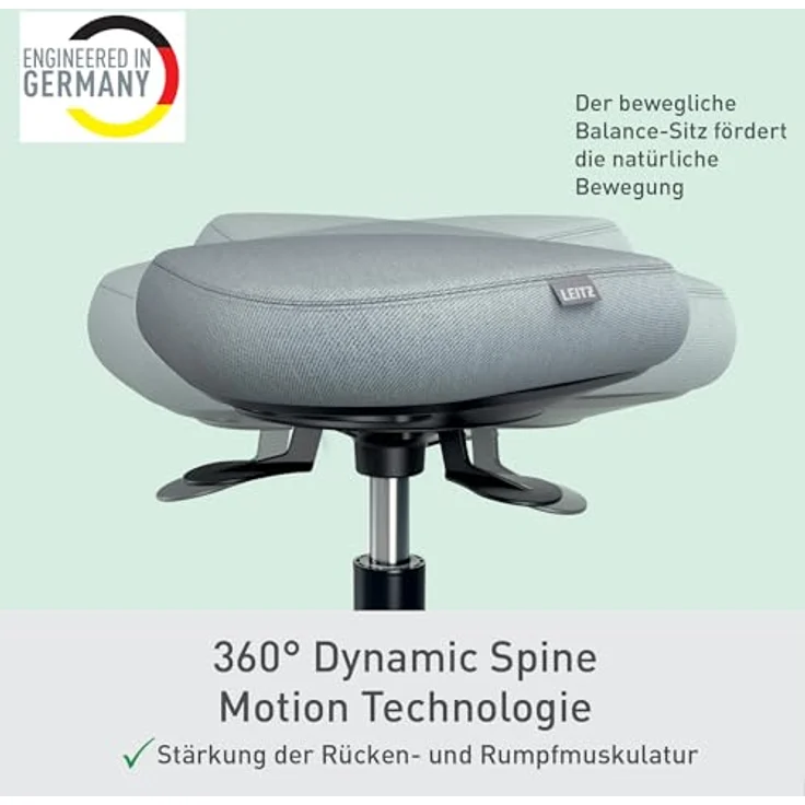 Leitz Ergo Active Höhenverstellbarer Sitzhocker (47–60 cm) mit Rollen, Ergonomischer Drehhocker für Büro und Home Office, Schwarz, 65770095 – Bild 5