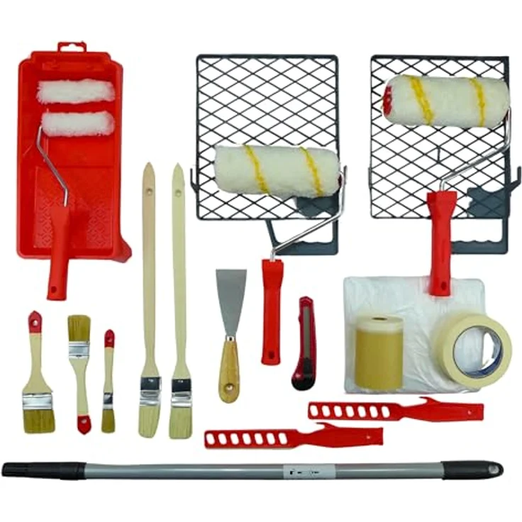 ROTIX 20-teiliges Malerset für Anstrich von Wand und Decke, inkl. Farbroller, Pinsel, Abdeckfolie, Klebeband und Teleskopstange – Bild 1