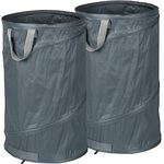 Relaxdays Laubsack selbstaufstellend, 2er Set, 120 L, Pop Up Gartensack mit 3 Griffen, UV-beständig, wasserdicht, grau, 72 x 45 cm