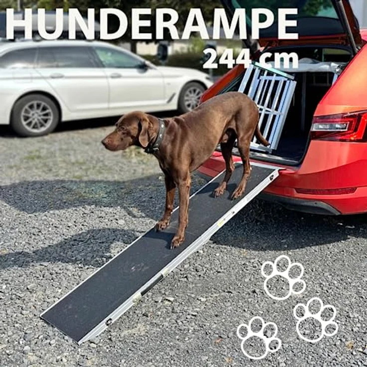 Petigi Hunderampe Hundetreppe Auto Kofferraum Treppen Rampe Einstiegshilfe für Hunde Klappbar Aluminium Auswahl Längen 244 cm – Bild 2
