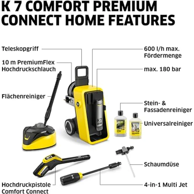 Kärcher Home & Garden K 7 Comfort Premium Connect Home, Hochdruckreiniger 180 bar, wassergekühlter Motor, Bluetooth-Anbindung, Home Kit mit Flächenreiniger T 7 – Bild 8