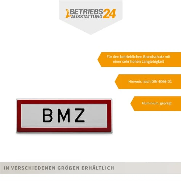 Betriebsausstattung24 BMZ Hinweisschild Brandschutz, Aluminium geprägt, wetterfest, 59,4x21 cm, Made in Germany – Bild 3