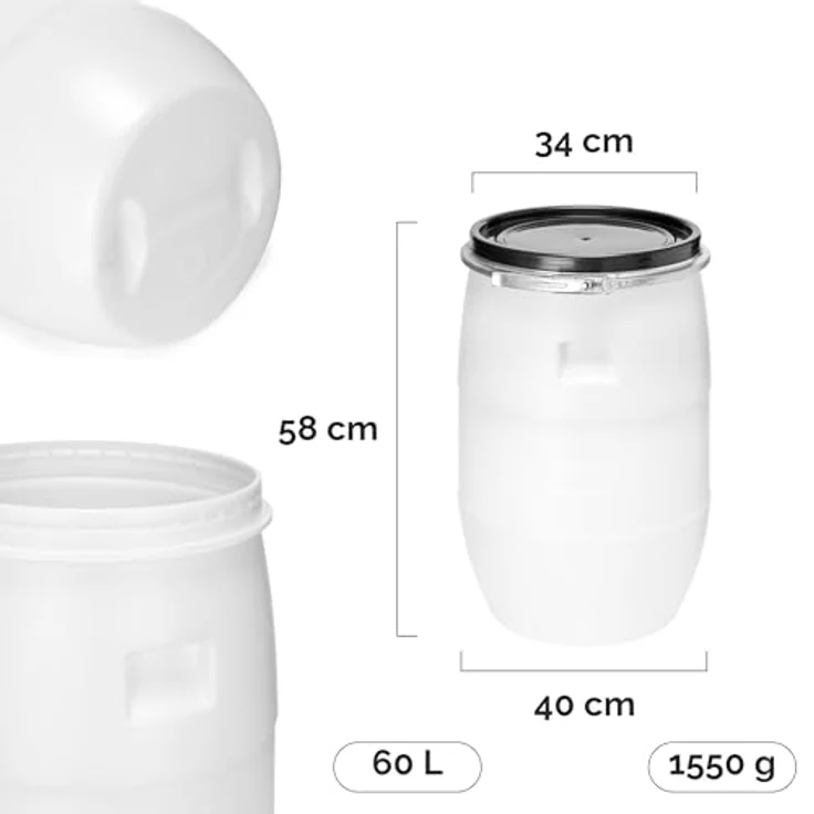 Garronda 60 Liter Weithalsfass aus HDPE, Regenfass für Garten und Lebensmittel, weiß, GD-0078 – Bild 2