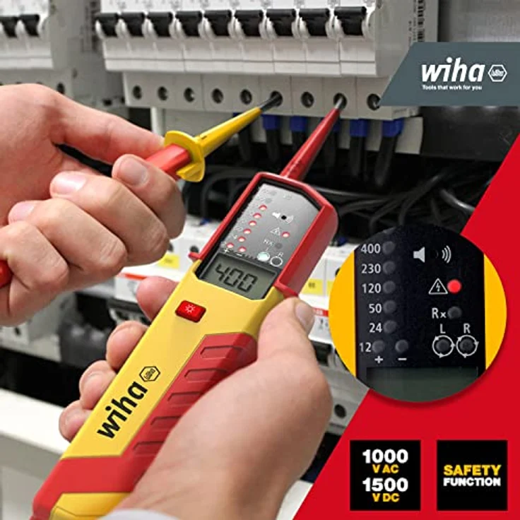 Wiha Spannungsprüfer 44319, zweipoliger Spannungsprüfer mit 12-1000 V AC und 12-1500 V DC, CAT IV zertifiziert, LED- und LC-Display, für Elektro- und Hybridfahrzeuge – Bild 3