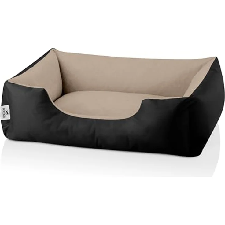 BedDog Hundebett LUPI, Hundekissen mit abziehbaren waschbaren Bezug, Hundekorb, Hundesofa, für kleine Hunde, S, schwarz-beige – Bild 1