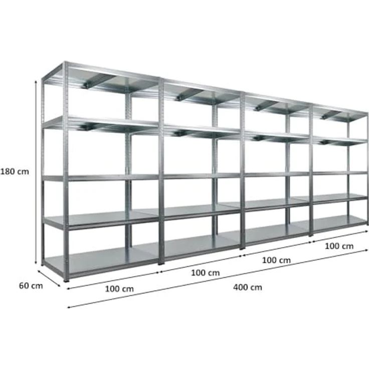 Proregal Mega Deal Steel Eagle, Metallregal mit 5 verstellbaren Böden, Traglast 130 kg pro Boden, H 180 x B 100 x T 60 cm, verzinkt – Bild 2