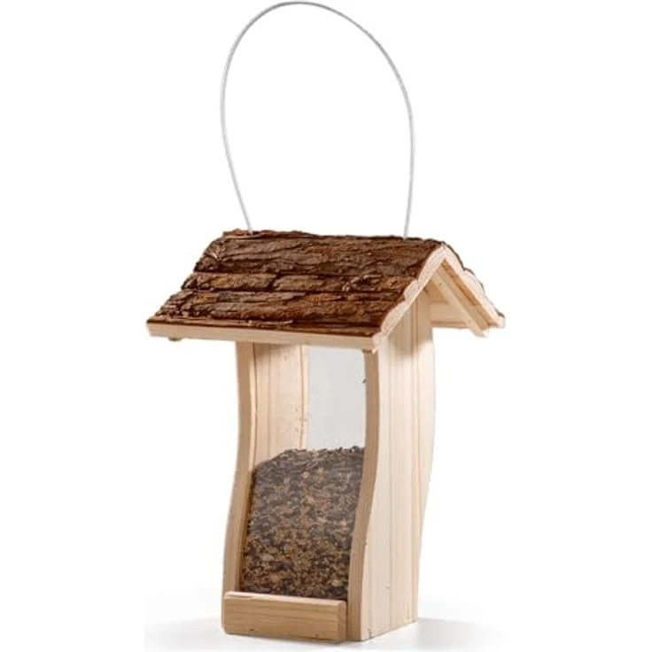 CULT at home Vogel Futterhaus Holz, hängendes Futterhäuschen für Wildvögel mit abnehmbarem Dach und herausnehmbaren Scheiben, 21 x 20 cm, Höhe 30 cm – Bild 3