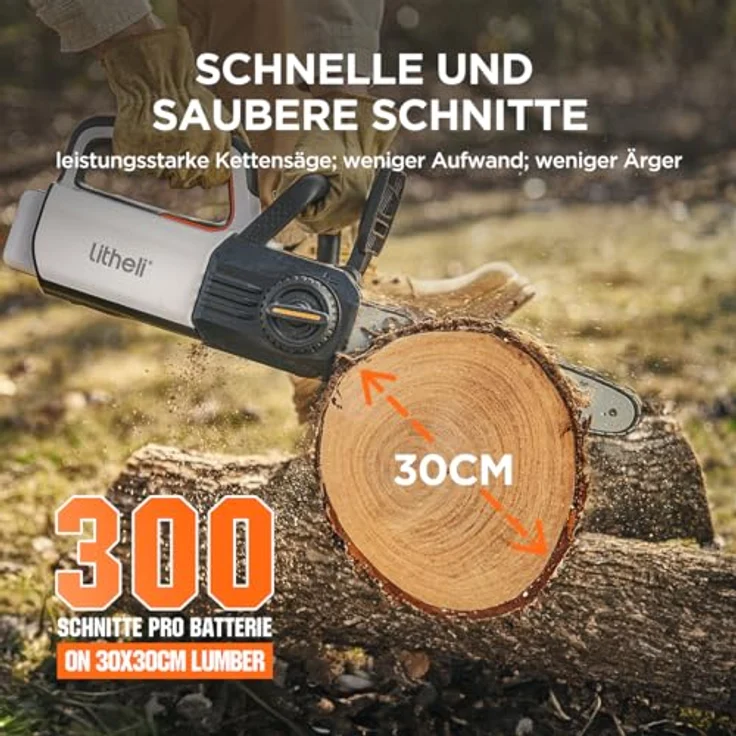 LiTHELi Litheli Akku Kettensäge 12 Zoll, 30 cm Sägeblatt, 8 m/s Kettengeschwindigkeit, Automatisches Schmiersystem, 20000 mAh Akku – Bild 3