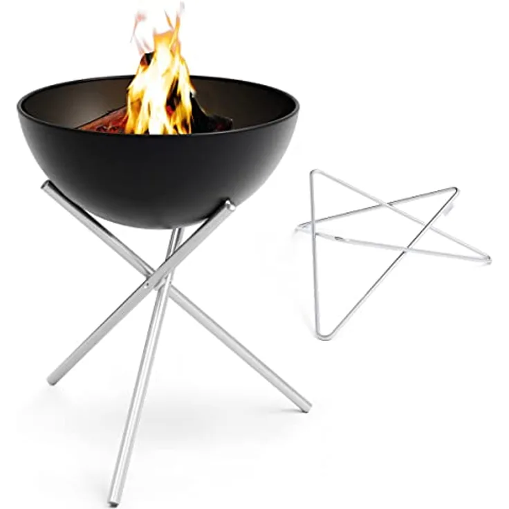höfats Bowl 70 Feuerset Flex - raucharme Feuerstelle mit Plancha Grillplatte und Grillrost - kippbarer Feuerkorb, Stahl emailliert – schwarz, Ø 70 cm