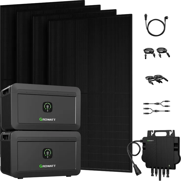 Powerness Balkonkraftwerk mit 4096Wh Speicher, 2x NOAH 2000 LiFePO4 Batterien, 800W Mikrowechselrichter, 4x JASolar 500W Full Black Bifazial Solarmodule, 0% MwSt.