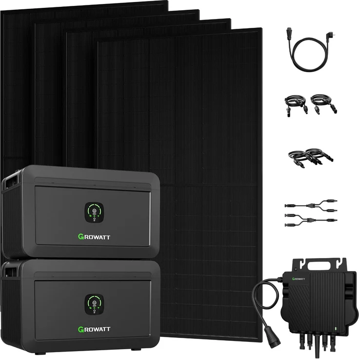 Powerness Balkonkraftwerk mit 4096Wh Speicher, 2x NOAH 2000 LiFePO4 Batterien, 800W Mikrowechselrichter, 4x JASolar 500W Full Black Bifazial Solarmodule, 0% MwSt.