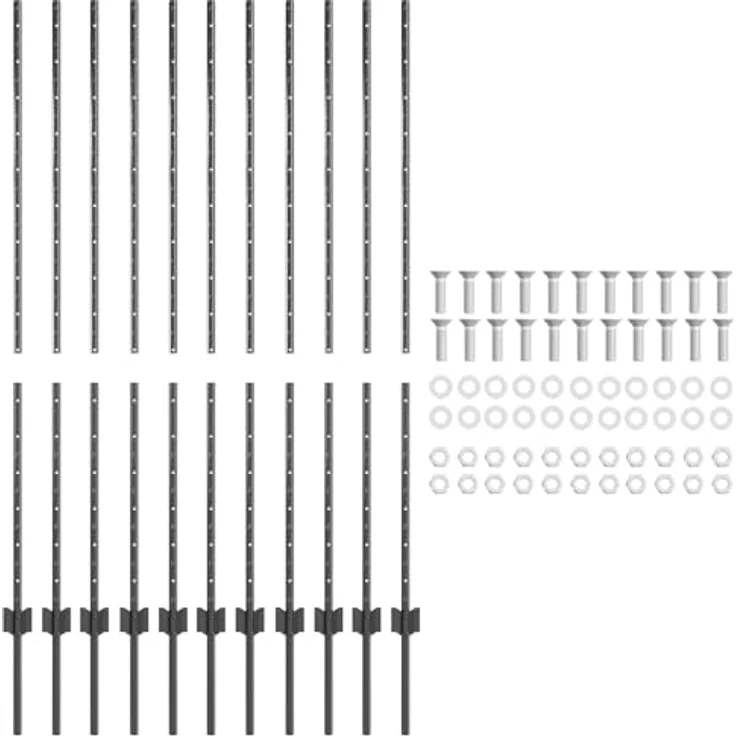 vidaXL U-Kanal Zaunpfosten Set, 22 Stück, grau, 140 cm, robuster Stahl, für den Außenbereich – Bild 4