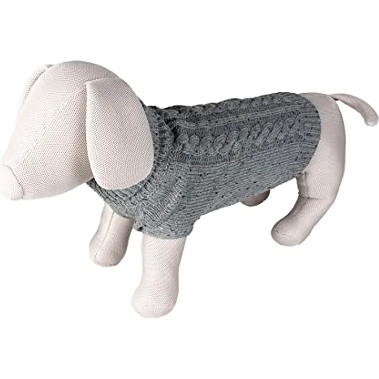 duvoplus, Hundepullover Cozy S – 40 cm, Grau, Strickpullover mit Zopfmuster, leicht über den Kopf zu ziehen, 100% Acrylwolle, mit Zwei Löchern für die Vorderbeine