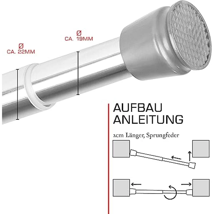 bomoe Duschstange Neptun, Teleskopstange ohne Bohren, stufenlos ausziehbar 115-200 cm, Chrom, rutschfest, Klemmstange – Bild 6