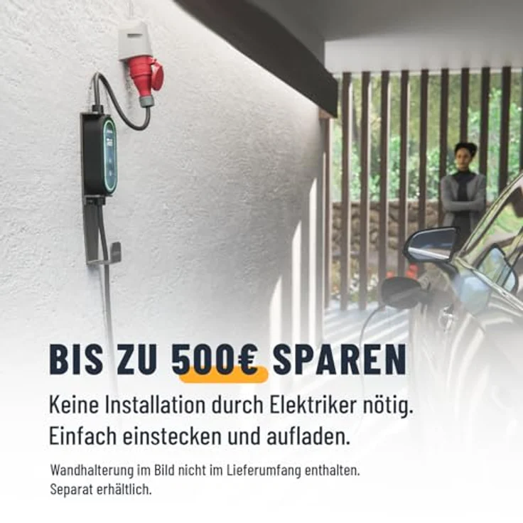 Absina mobile Ladestation Wallbox Typ 2, 11 kW, 6,4 m Kabel, schwarz, mit einstellbarem Ladestrom, IP67 wasserdicht und sicherem Überfahrschutz – Bild 2