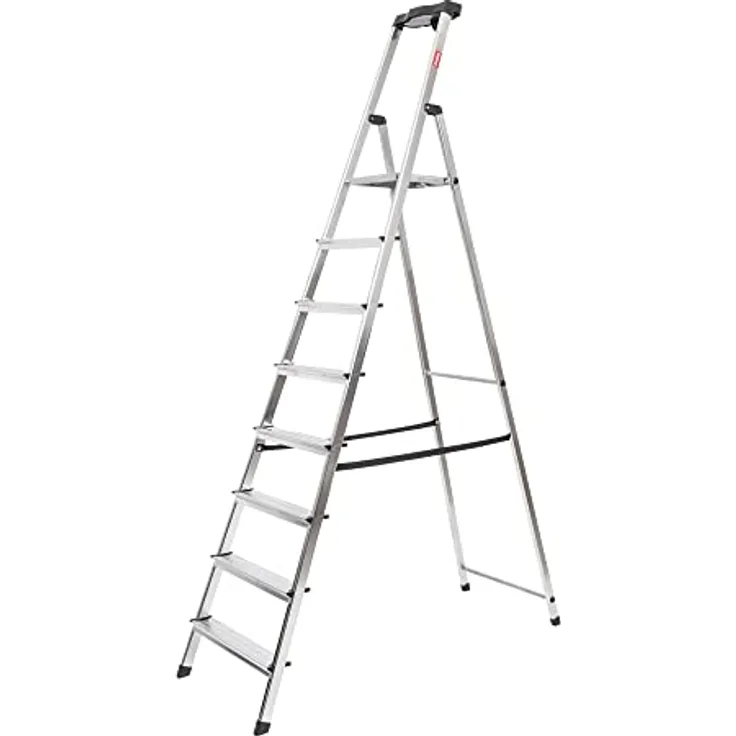 STIER Stufen Stehleiter 8 Stufen einseitig begehbar, Alu-Sicherheits-Stehleiter, Mehrzweckleiter