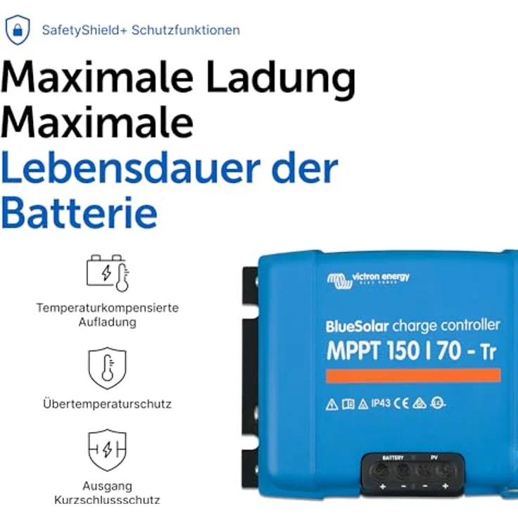 Victron Energy BlueSolar MPPT 150/70-Tr, Solar-Laderegler mit ultraschnellem Powertracking und MPP-Erkennung, grau – Bild 5