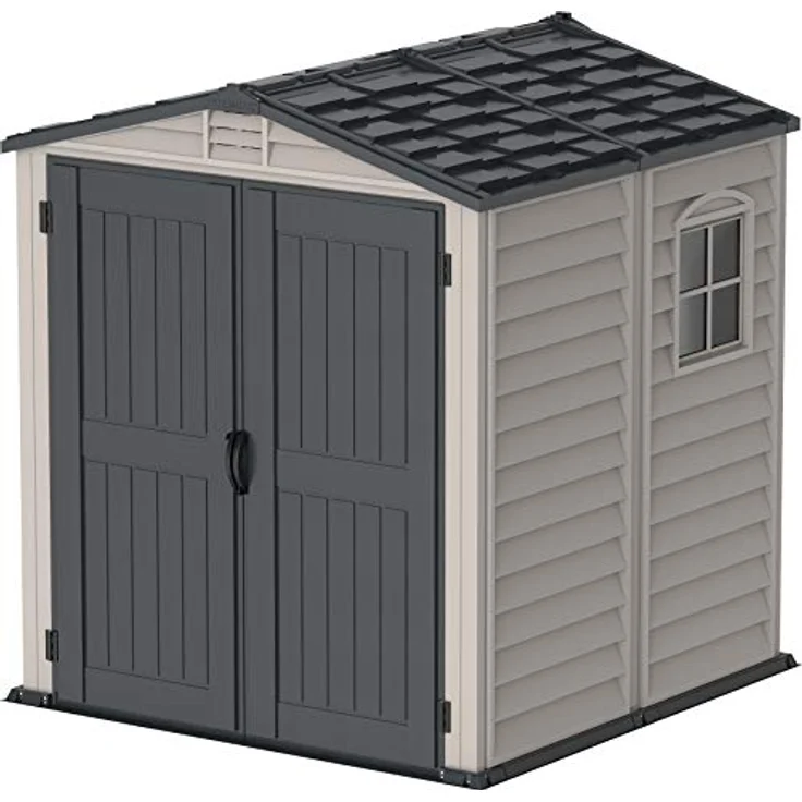 Duramax StoreMate PLUS 6 x 6 (3.65 m²) Kunststoff gerätehaus mit robustem Kunststoffboden und 1 festen Fenster, robuste Metalldachkonstruktion, feuerhemmend und wartungsfrei, Dunkelgrau & Adobe – Bild 1