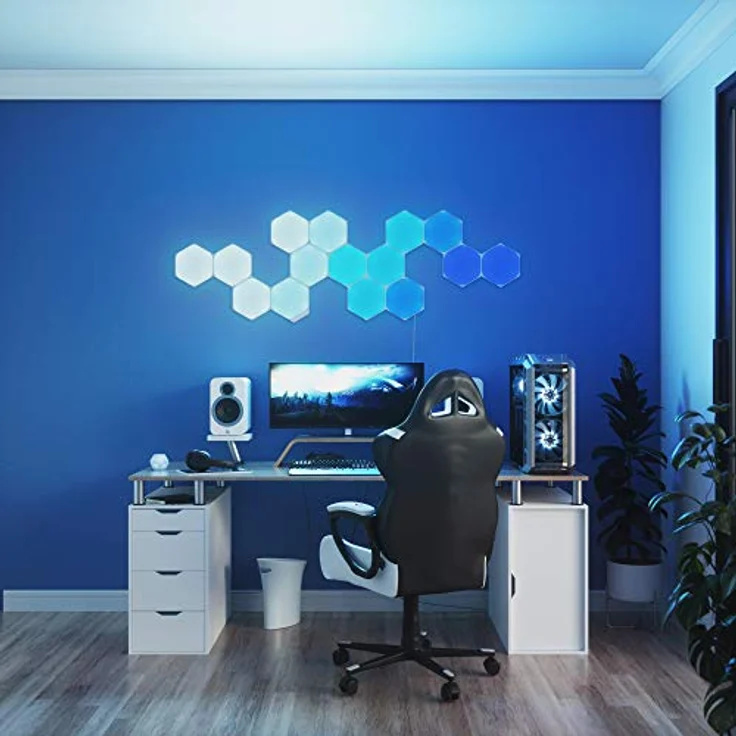 Nanoleaf Shapes Hexagon Starter Kit, 5 Smarten LED Panels RGBW - Modulare WLAN 16 Mio. Farben Wandleuchte Innen, Musik & Bildschirm Sync, Funktioniert mit Alexa Google Apple, für Deko & Gaming – Bild 2
